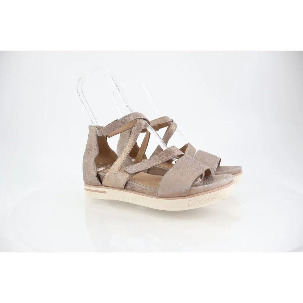 Eileen Fisher Star Bronze Metallic Suede Leather Wedge Sandals Sz 10 Platform